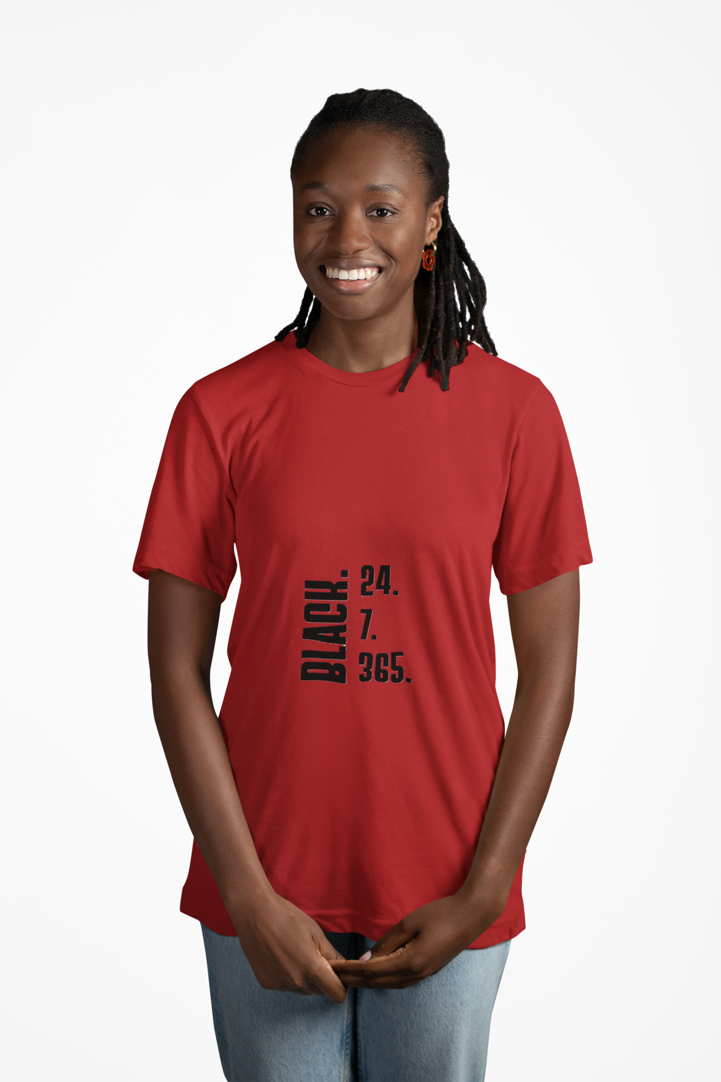 Unisex "Black 24.7.365 "Tee Black text