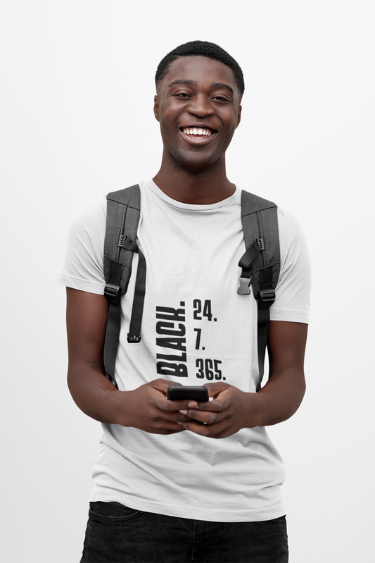Unisex "Black 24/7/365 "Tee Black text