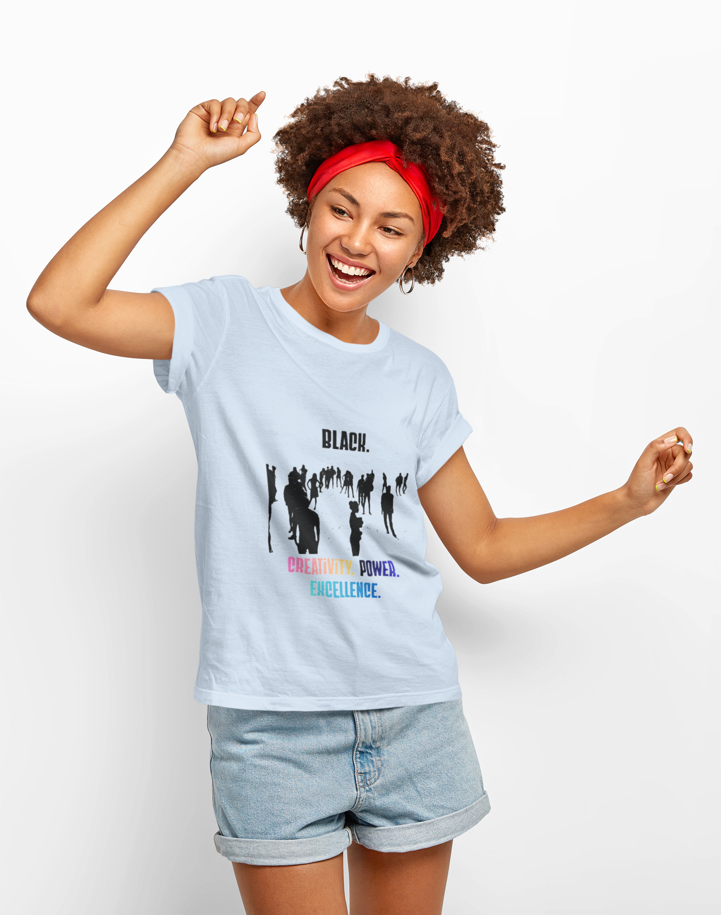 Ladies' Black. Creativity. Power. Excellence. Tee Multicolor text