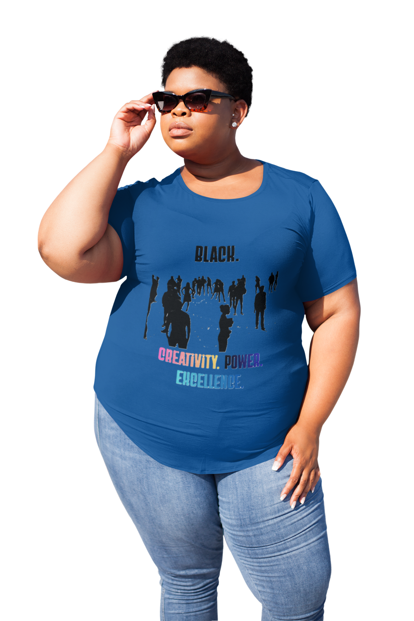 Ladies' Black. Creativity. Power. Excellence. Tee Multicolor text