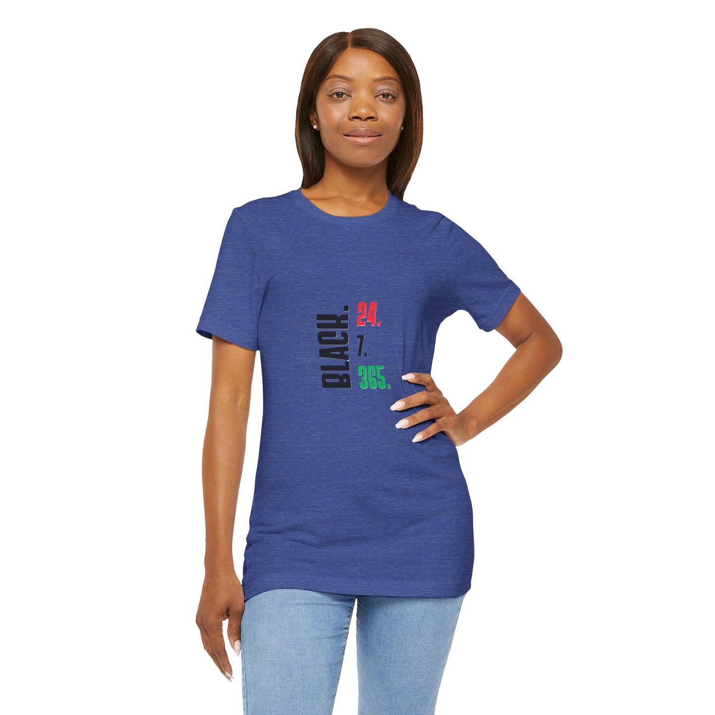 Unisex "BLACK. 24.7.365." Vertical Red, Black and Green Text